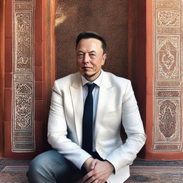 Artistic interpretation of Elon Musk in a traditional Moroccan setting