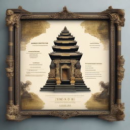 A realistic certificate in a 16:9 ratio format, encased in an ornate frame featuring a detailed depiction of a traditional Balinese Candi Bentar (split gate)