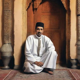 Artistic representation of Aziz Dadas in a traditional Moroccan setting