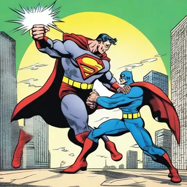 In the comic book, the superhero loads up his superpowers to defeat the villain.