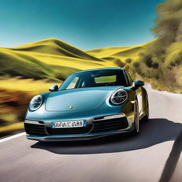 A high-definition poster featuring a sleek, stunning Porsche 911 in dynamic motion against a vibrant, dramatic backdrop.