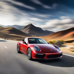 A high-definition poster featuring a sleek, stunning Porsche 911 in dynamic motion against a vibrant, dramatic backdrop.