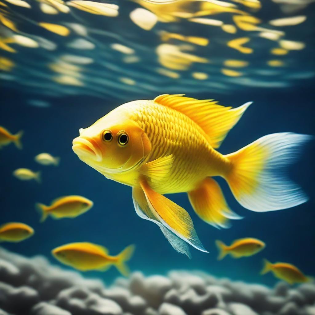 Golden fish swimming gracefully underwater