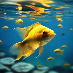 Golden fish swimming gracefully underwater