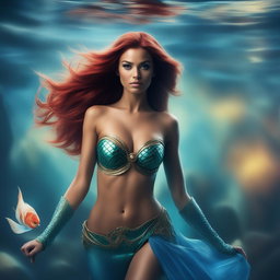 This is a high-resolution photograph of a Victoria's Secret model cosplaying as Ariel from Disney's The Little Mermaid