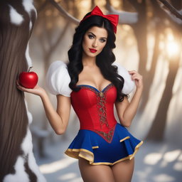 This is a high-resolution photograph of a Victoria's Secret model cosplaying as Snow White from Disney's Snow White and the Seven Dwarfs