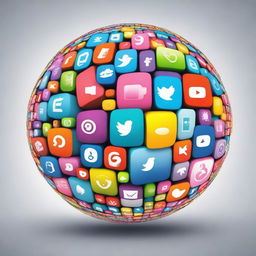 An abstract art representation of a globe made up of social media icons. Use a blend of vivid colors and unique patterns to creatively depict the global influence of social media.