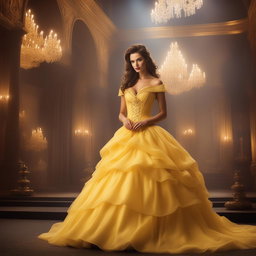 This is a high-resolution photograph of a Victoria's Secret model cosplaying as Belle from Disney's Beauty and the Beast
