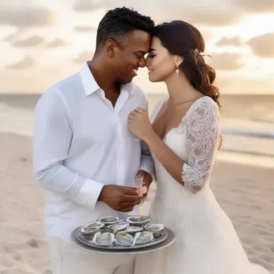As the sun set over the pristine beach, the couple shared a plate of freshly caught oyster-fish, savoring both the delicacy and their love for each other.