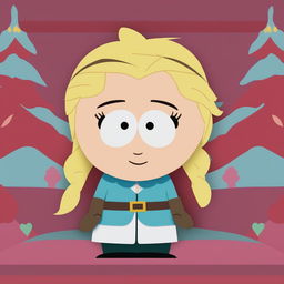 A digital art piece depicting Elsa from Disney's Frozen in the style of South Park