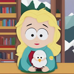 A digital art piece depicting Elsa from Disney's Frozen in the style of South Park