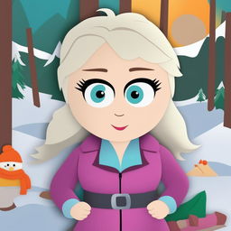 A digital art piece depicting Elsa from Disney's Frozen in the style of South Park