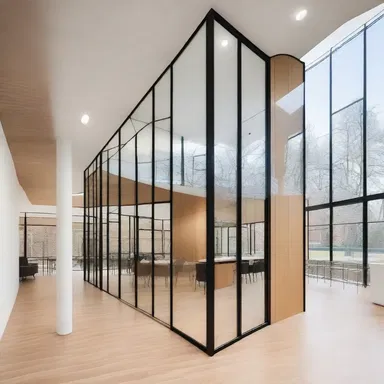 The designer used glass walls to create a pervasion of natural light throughout the building, giving it an open and airy feel.