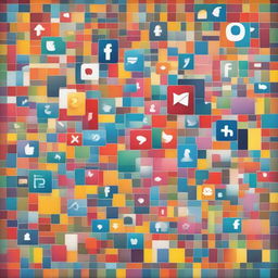 A vibrant poster styled in abstract art showcasing a world made up of colourful mosaic of social media icons, symbolizing global connectivity and interaction.