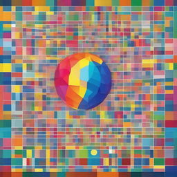 A vibrant poster styled in abstract art showcasing a world made up of colourful mosaic of social media icons, symbolizing global connectivity and interaction.