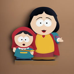 A digital art piece showcasing Snow White from Disney's classic film, reimagined in the simplistic, cut-out animation style of South Park