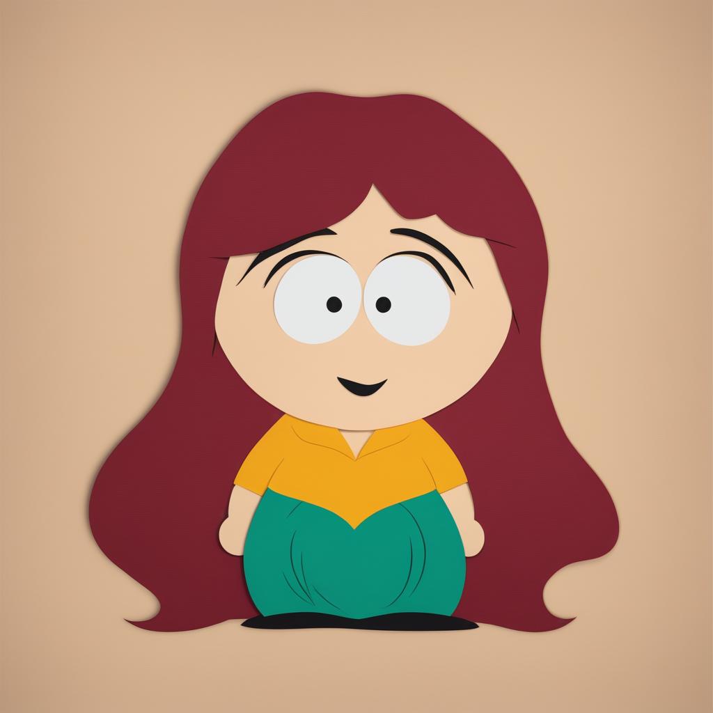 A digital art piece depicting Ariel from Disney's The Little Mermaid, reimagined in the simplistic, cut-out animation style of South Park