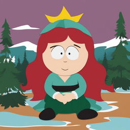 A digital art piece depicting Ariel from Disney's The Little Mermaid, reimagined in the simplistic, cut-out animation style of South Park