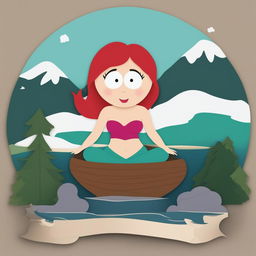 A digital art piece depicting Ariel from Disney's The Little Mermaid, reimagined in the simplistic, cut-out animation style of South Park