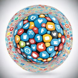 A creative poster showcasing a globe made up of various social media icons, highlighting the interweaving digital connections of the world.
