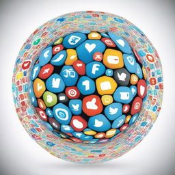 A creative poster showcasing a globe made up of various social media icons, highlighting the interweaving digital connections of the world.