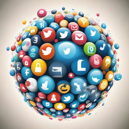 An inventive poster depicting the world as spheres of various social media icons, symbolizing the constant digital interconnectivity and global influence of these platforms.