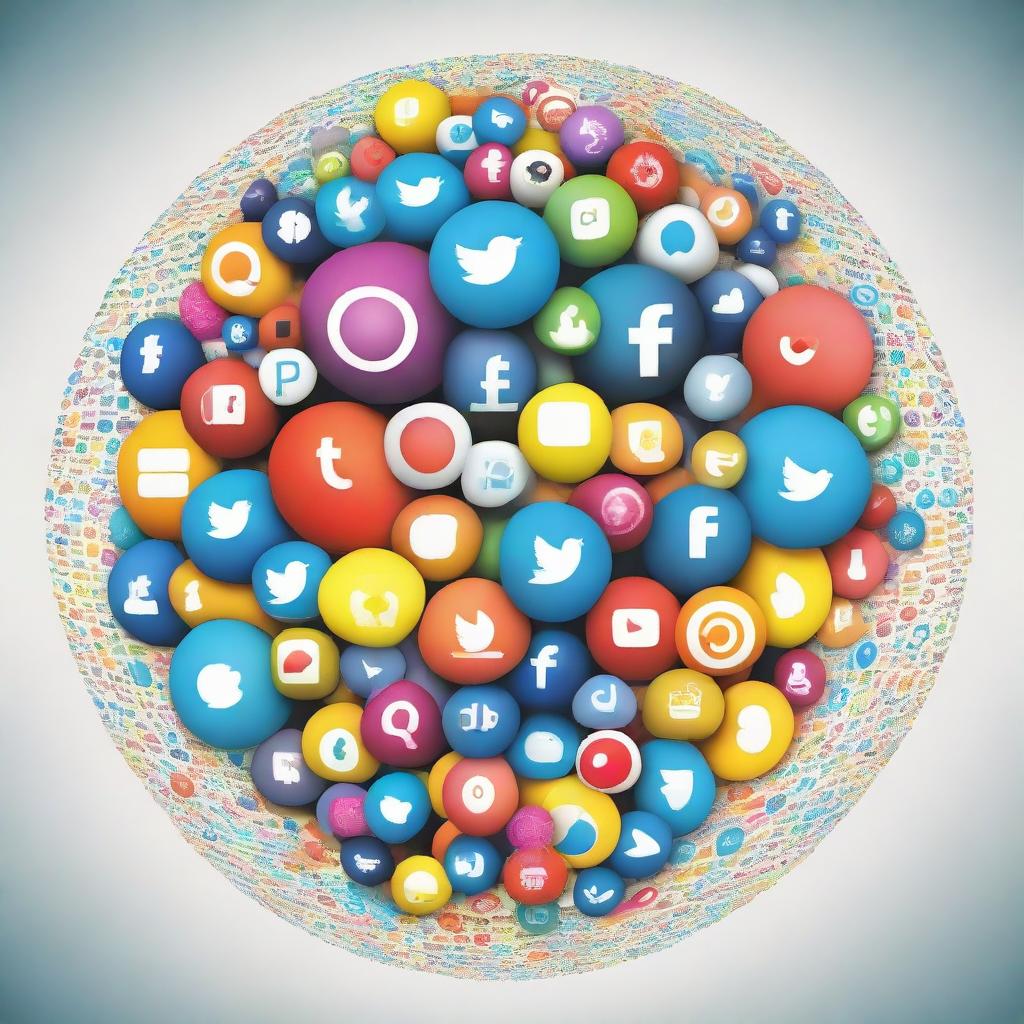 An inventive poster depicting the world as spheres of various social media icons, symbolizing the constant digital interconnectivity and global influence of these platforms.