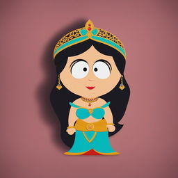 A digital art piece depicting Princess Jasmine from Disney's Aladdin, reimagined in the simplistic, cut-out animation style of South Park