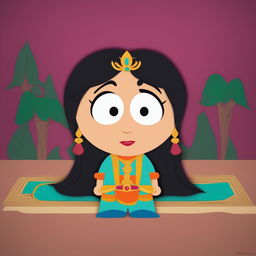 A digital art piece depicting Princess Jasmine from Disney's Aladdin, reimagined in the simplistic, cut-out animation style of South Park