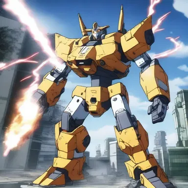In the anime series, the mech robot went into overload mode, unleashing a powerful electrical blast against the enemy.