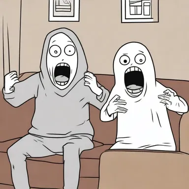 The two friends watched a scary movie together, clutching each other tightly and screaming mutually at every jump scare.