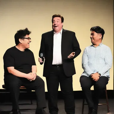 The comedian and the audience shared a laugh as they mutually found the punchline of the joke hilarious.