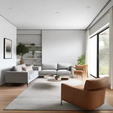 The minimalist style of the living room showcased an uncommitted approach, with only a few select pieces of furniture and simple color palette.