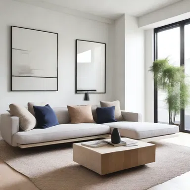 The minimalist style of the living room showcased an uncommitted approach, with only a few select pieces of furniture and simple color palette.