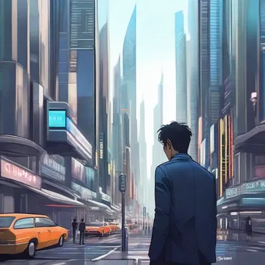 In the futuristic city, the protagonist found himself uncommitted and with plenty of free time.