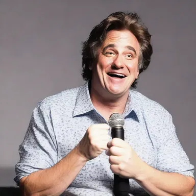 During the comedy show, the comedian professes his hilarious sense of humor to entertain the audience.