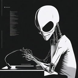 A spine-chilling digital art e-poster featuring a paranoid human staring fixedly into a computer. Set against a stark black background, introduce a disembodied, horrifying smile gleaming in the darkness to enhance the scare factor.