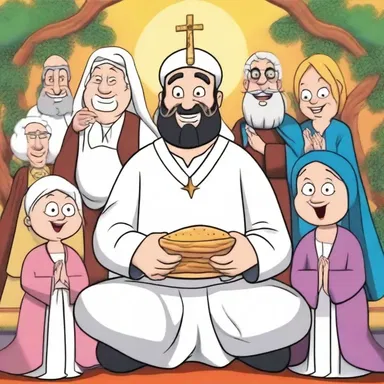 In the cartoon, the main character's religious beliefs are portrayed humorously, adding a comedic element to the show.