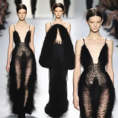 The designer showcased a bold and dramatic loon-inspired dress, featuring feathers and a sleek silhouette.