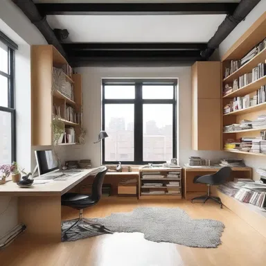 The architect designed a spacious loft with an elegant study area, but the homeowner transformed it into a messy room for loons.