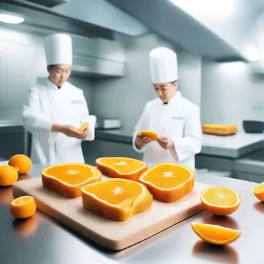 In the futuristic world, people prepare orange toast using advanced food replicators.