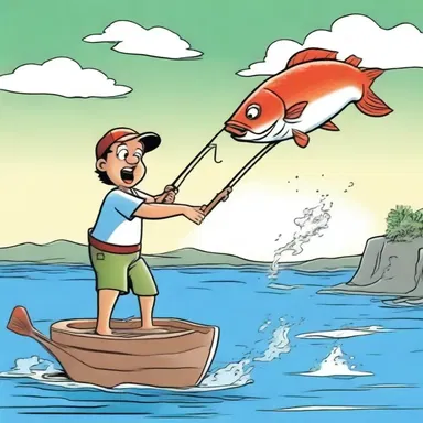 In the cartoon, the character used a harpoon to catch a giant fish.