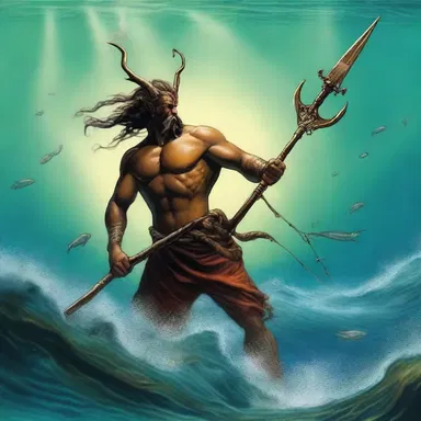 According to mythology, the sea god used a magical harpoon to control the creatures of the deep.