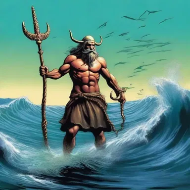 According to mythology, the sea god used a magical harpoon to control the creatures of the deep.