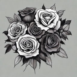 Create a highly intricate and detailed vector art of a gothic rose bouquet, embodying a dark, romantic aesthetic.