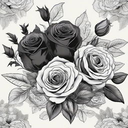 Create a highly intricate and detailed vector art of a gothic rose bouquet, embodying a dark, romantic aesthetic.