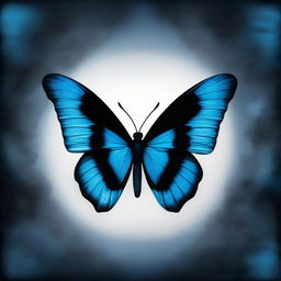 An intriguing image of a half butterfly with a dark midnight yang symbol, subtly highlighted with a touch of blue, against a contrasting backdrop.