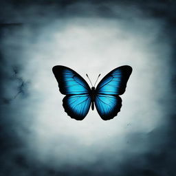 An intriguing image of a half butterfly with a dark midnight yang symbol, subtly highlighted with a touch of blue, against a contrasting backdrop.