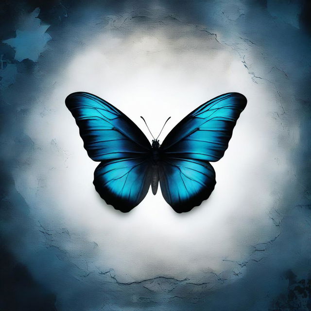 An intriguing image of a half butterfly with a dark midnight yang symbol, subtly highlighted with a touch of blue, against a contrasting backdrop.