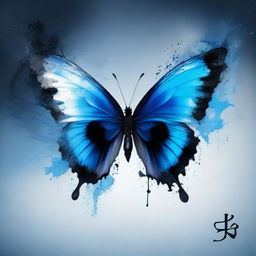 An enthralling image of a half butterfly with a dark midnight yin symbol, accentuated with a splash of blue, set against a contrasting background.